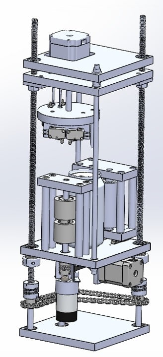 SolidWorks master assembly of the vending-machine opening system.
